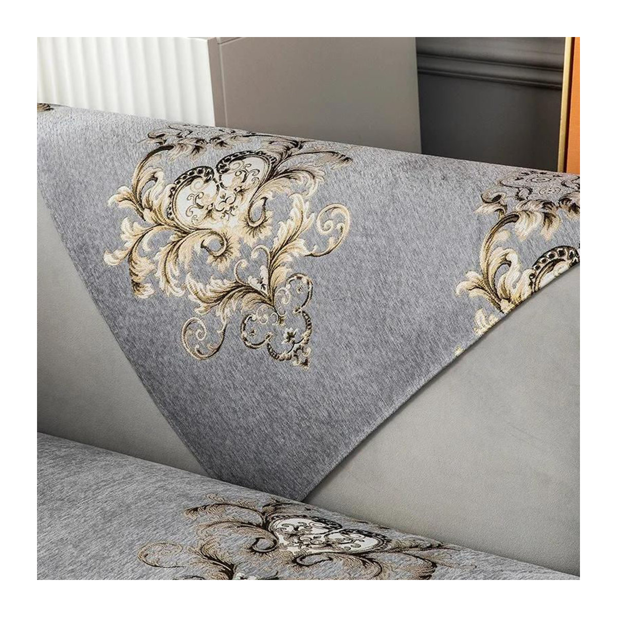 Your Warm Home Luxus-Chenille-Sofabezug in L-Form, rutschfester Sofaschutzbezug, Grau, B/T: 110 x 110 cm - Bild 3