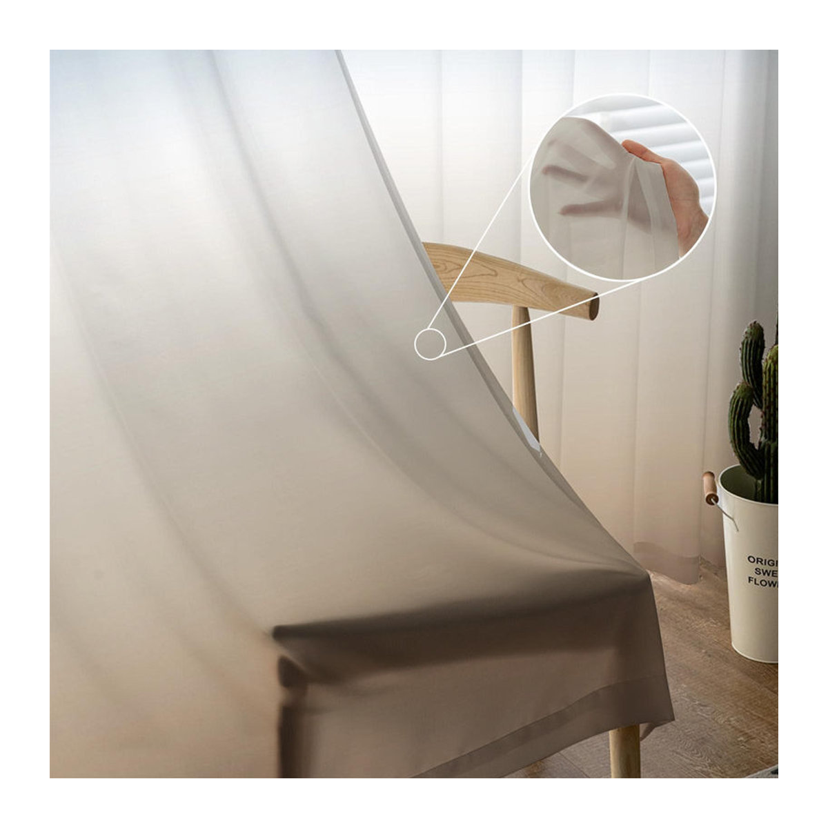 Your Warm Home Transparente Tüllvorhänge mit Blau-Khaki-Farbverlauf für Wohnzimmer, Schlafzimmer und Küche, B: 135 cm, H: 114 cm - Bild 3