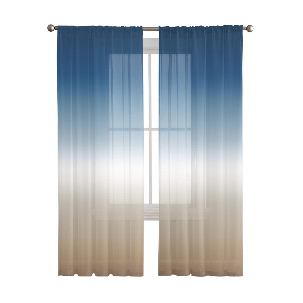 Your Warm Home Transparente Tüllvorhänge mit Blau-Khaki-Farbverlauf für Wohnzimmer, Schlafzimmer und Küche, B: 135 cm, H: 114 cm - Bild 4