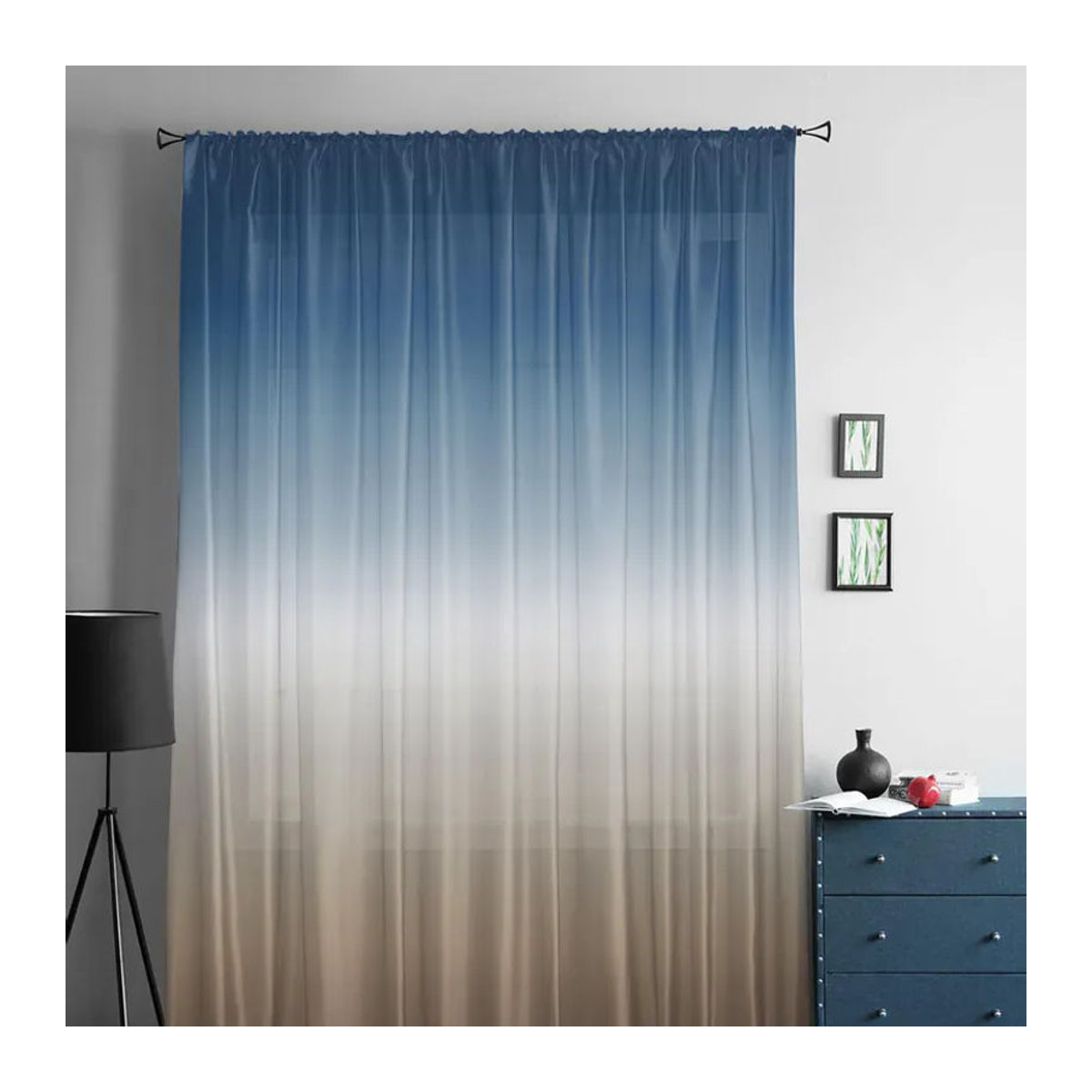 Your Warm Home Transparente Tüllvorhänge mit Blau-Khaki-Farbverlauf für Wohnzimmer, Schlafzimmer und Küche, B: 135 cm, H: 114 cm - Bild 5