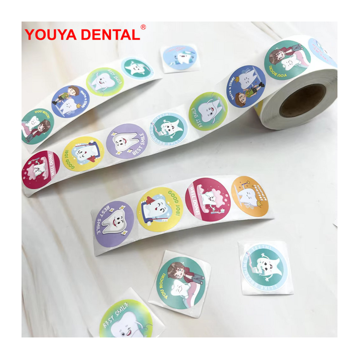 YOUYA DENTAL Cartoon Zahn Aufkleber Dekoration für Kinder, 500 Stück, Mehrfarbig - Bild 1