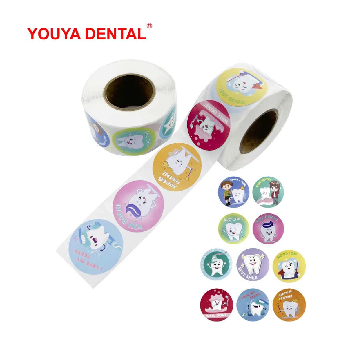 YOUYA DENTAL Cartoon Zahn Aufkleber Dekoration für Kinder, 500 Stück, Mehrfarbig - Bild 2