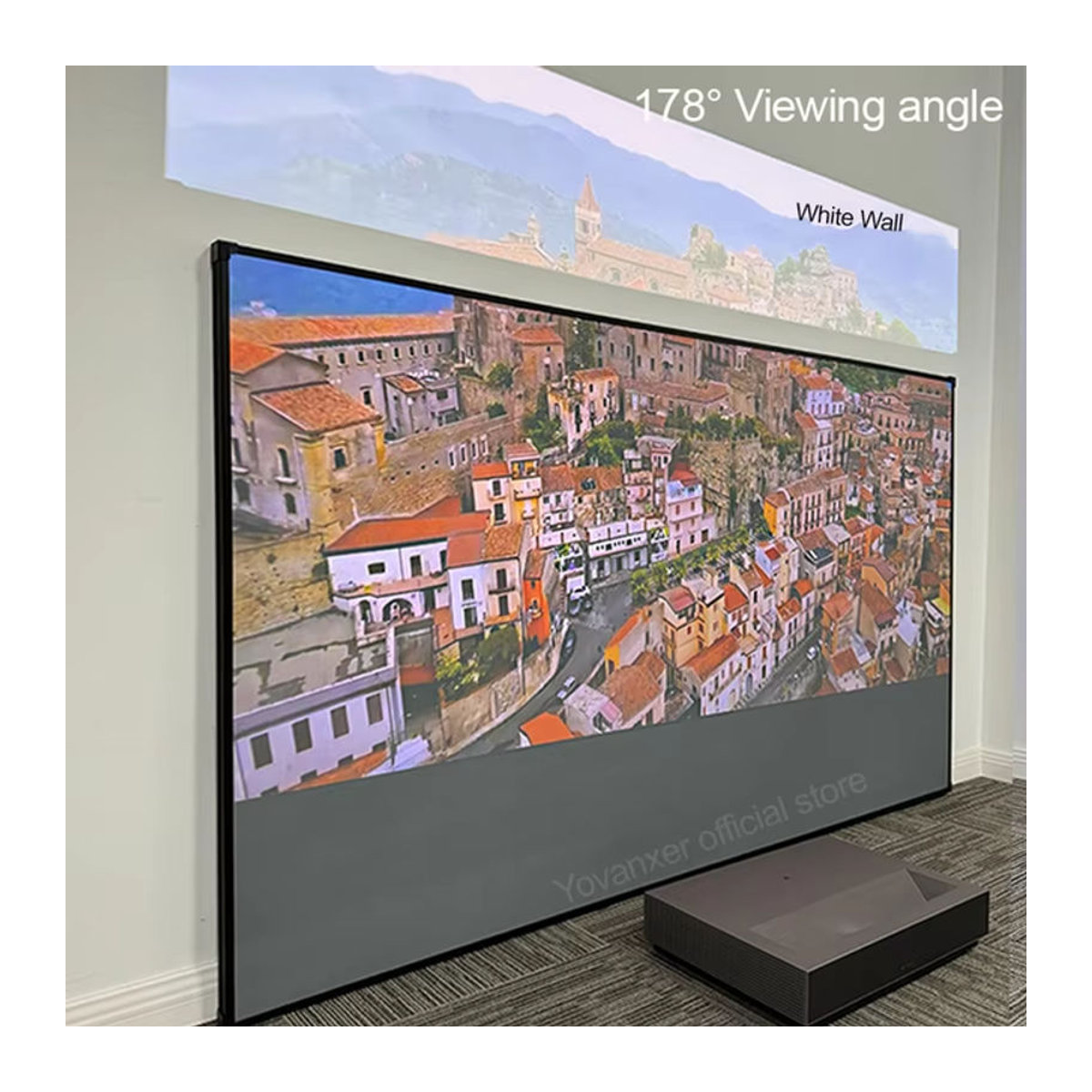 Yovanxer 150 Zoll Max ALR UST Festrahmen-Projektionsleinwand mit T-Prism Technologie für Ultra-Kurzdistanz-Projektoren, Grau, Wandmontage, Rechteckig - Bild 1