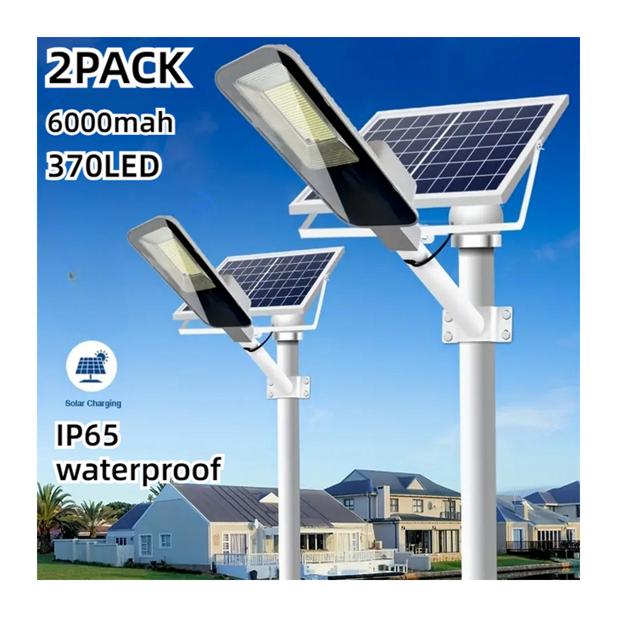 YQCHEZI 2er Set Solar Wandleuchten 200W mit 6000mAh Akku, Wasserdichte LED Außenbeleuchtung für Garten und Garage, Schwarz/Weiß - Bild 1