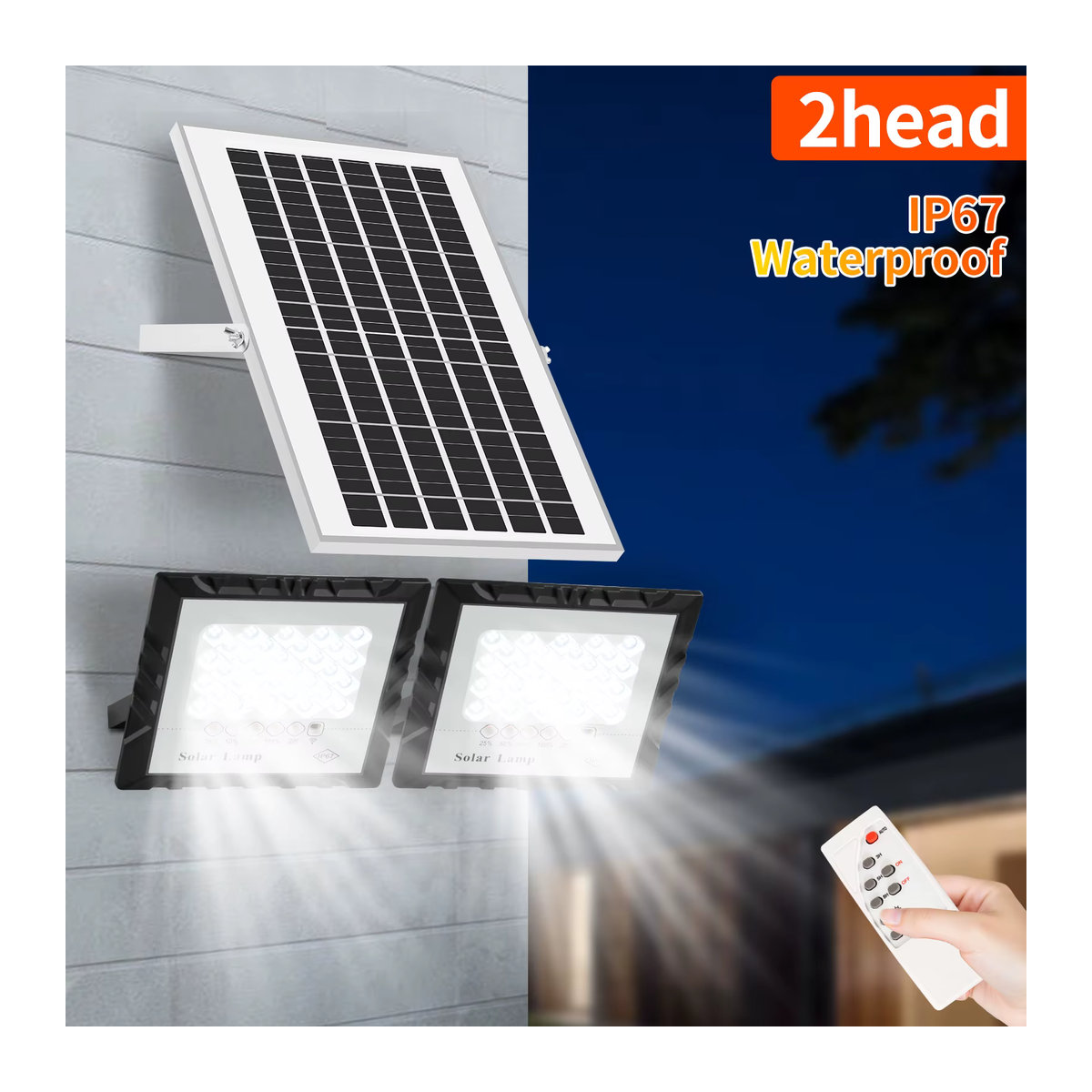 YQCHEZI LED-Solarleuchte mit 2 Köpfen, Schwarz, IP67 Wasserdicht, Modernes Flutlicht mit Aluminium-Solarpanel für den Garten - Bild 3