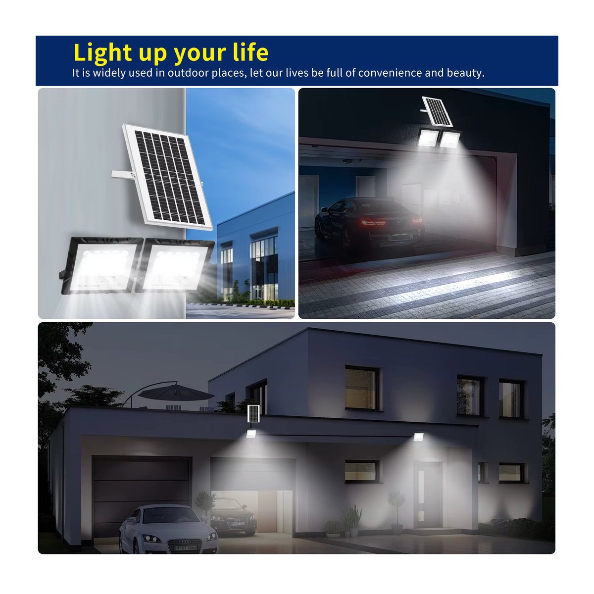 YQCHEZI LED-Solarleuchte mit 2 Köpfen, Schwarz, IP67 Wasserdicht, Modernes Flutlicht mit Aluminium-Solarpanel für den Garten - Bild 5