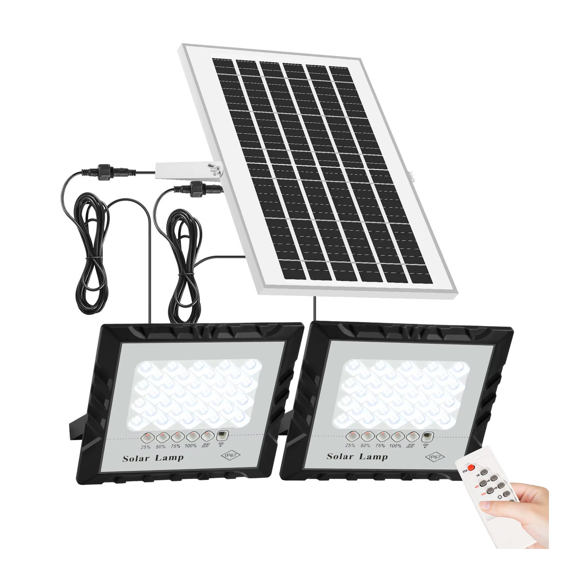 YQCHEZI LED-Solarleuchte mit 2 Köpfen, Schwarz, IP67 Wasserdicht, Modernes Flutlicht mit Aluminium-Solarpanel für den Garten - Bild 6