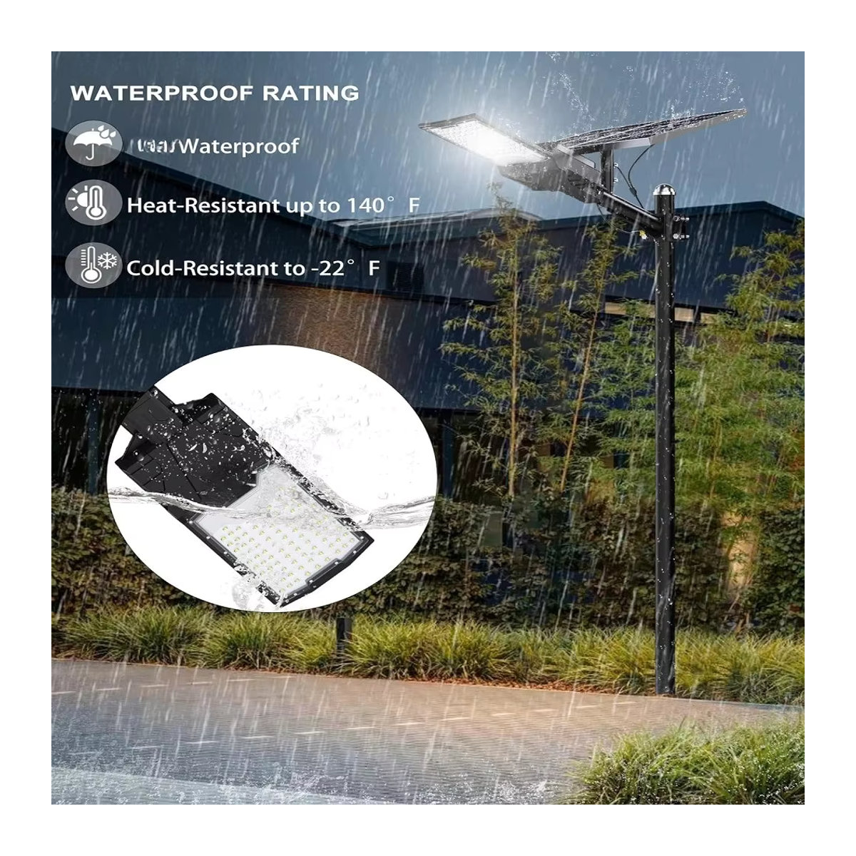 YQCHEZI Solar-Außenstrahler LED 10000W Kaltweiß Schwarz Modern Wasserdichte Solar-Straßenleuchte für Garten und Parkplatz - Bild 6