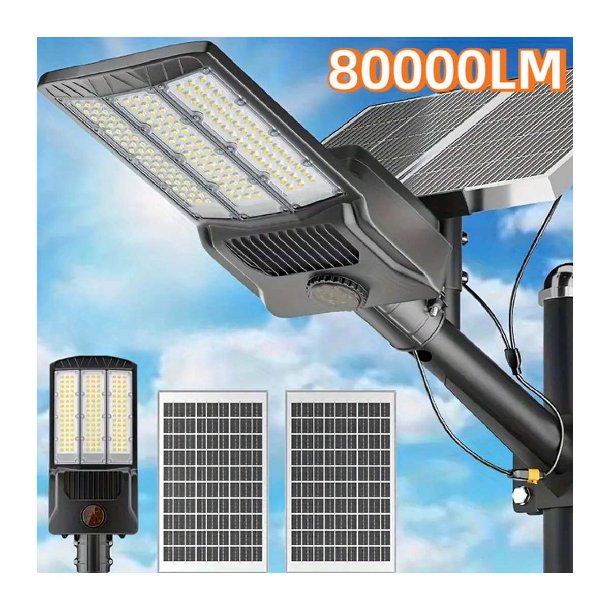 YQCHEZI Solar Außenstrahler mit 2 Solarpanels und Bewegungssensor, 80000lm Solar Flutlicht für Garten und Parkplatz, Schwarz - Bild 1