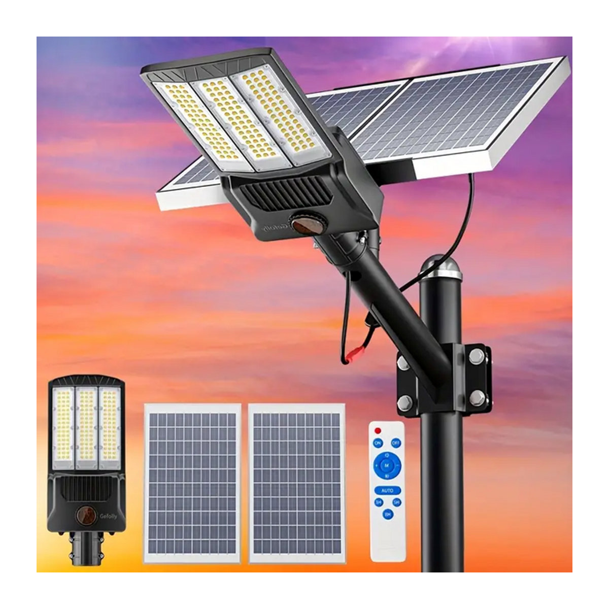 YQCHEZI Solar Außenstrahler mit 2 Solarpanels und Motion Sensor, 25000 mAh LED Flutlicht in Schwarz - Bild 1