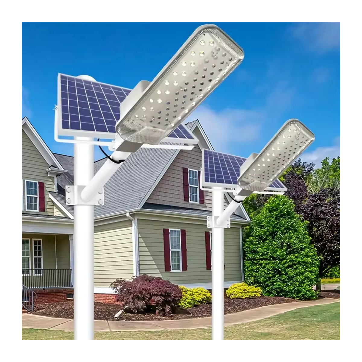 YQCHEZI Solar-Straßenlaterne für den Außenbereich in Silber, moderne wasserdichte Solarleuchte mit hoher Helligkeit und Weitwinkel-Beleuchtung - Bild 2