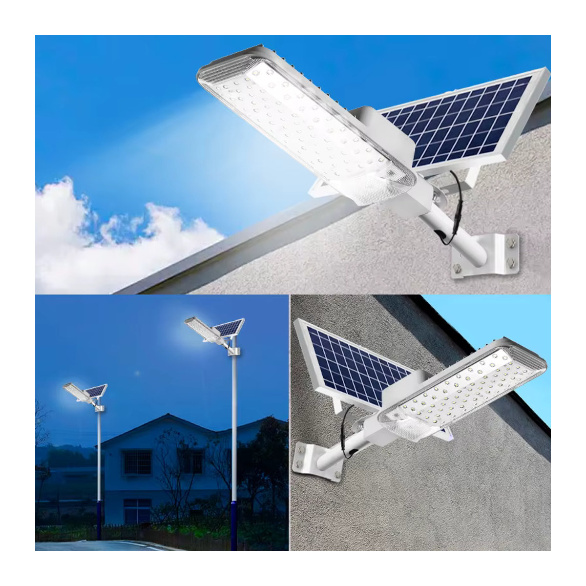 YQCHEZI Solar-Straßenlaterne für den Außenbereich in Silber, moderne wasserdichte Solarleuchte mit hoher Helligkeit und Weitwinkel-Beleuchtung - Bild 5