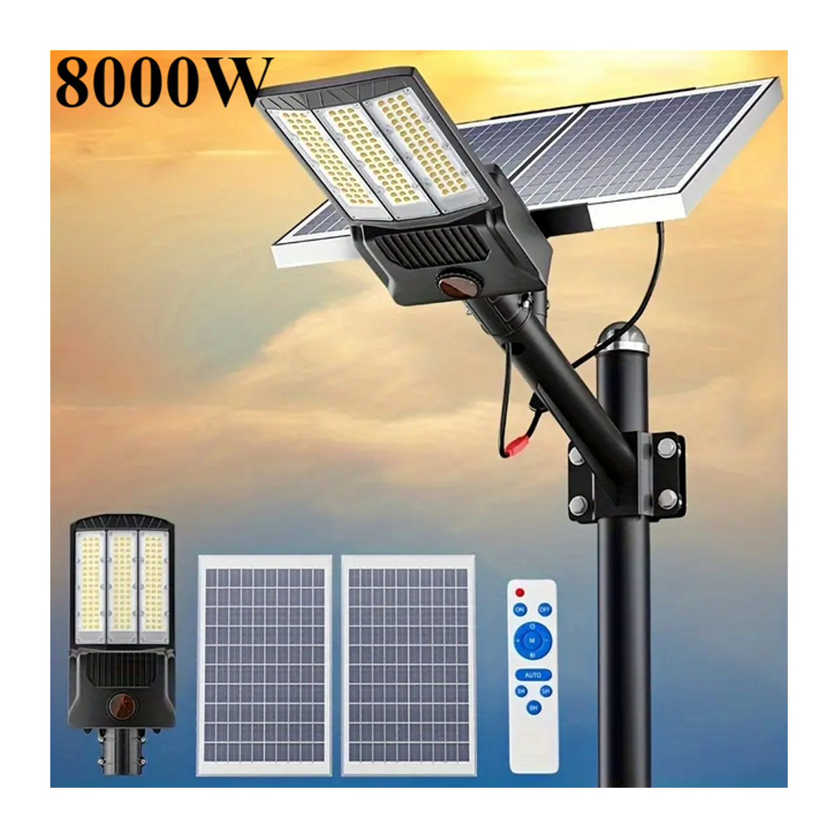 YQCHEZI Solar-Straßenlaterne LED 8000W Schwarz für Außenbereich und Parkplätze - Bild 1
