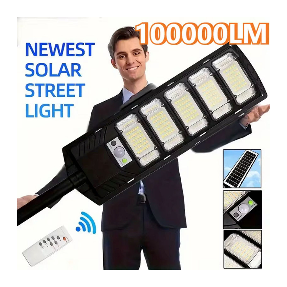 YQCHEZI Solarleuchte LED Outdoor Solar-Straßenlampe Schwarz - Bild 1