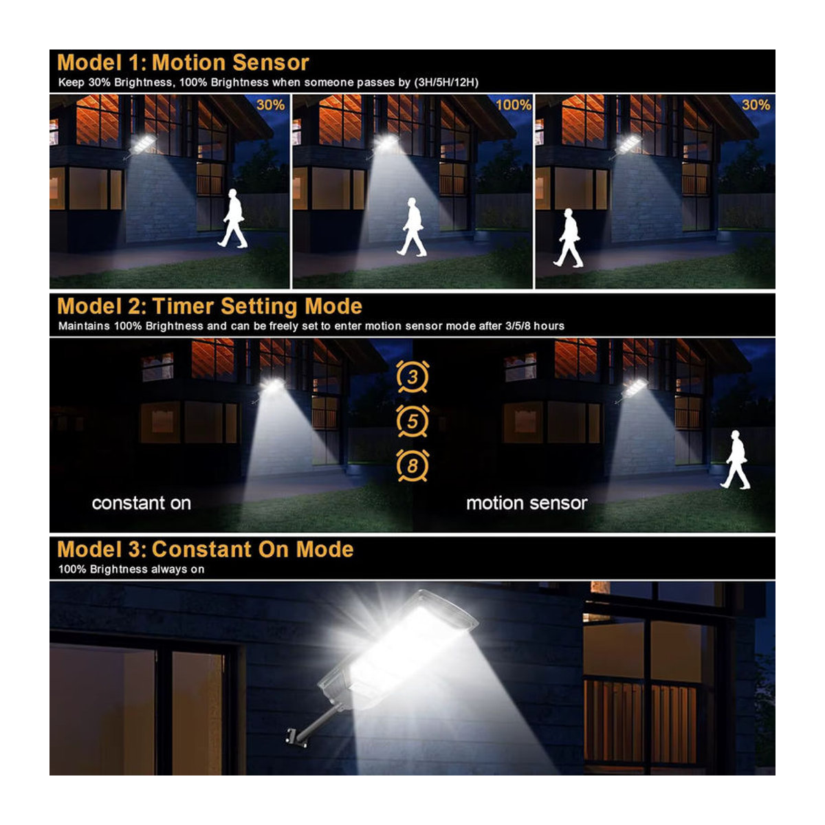 YQCHEZI Solarleuchte LED Outdoor Solar-Straßenlampe Schwarz - Bild 3