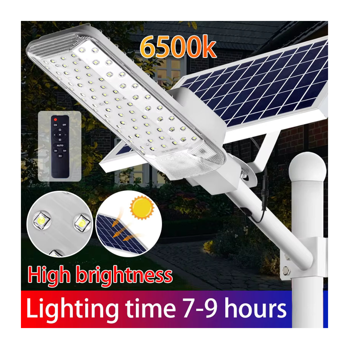 YQCHEZI Solarleuchte LED Straßenlaterne in Weiß mit kaltweißem Licht 6500 K und wasserdichtem Design für den Außenbereich - Bild 2