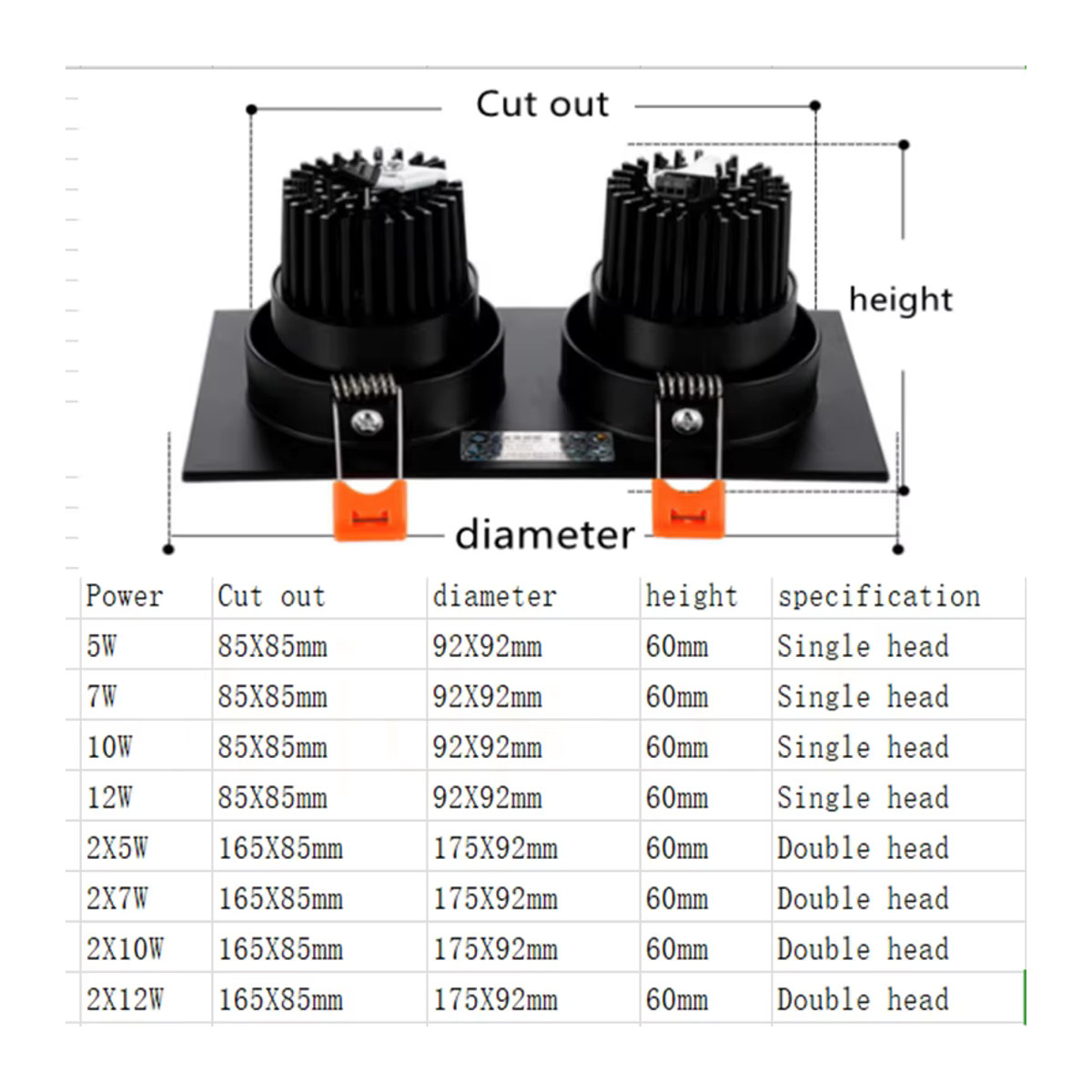 YQMHCXKS LED-Downlight Schwarz Quadratische Deckenleuchte Dimmbares COB-Spotlicht 20 W Minimalistischer Einbaustrahler für die Innenbeleuchtung - Bild 3