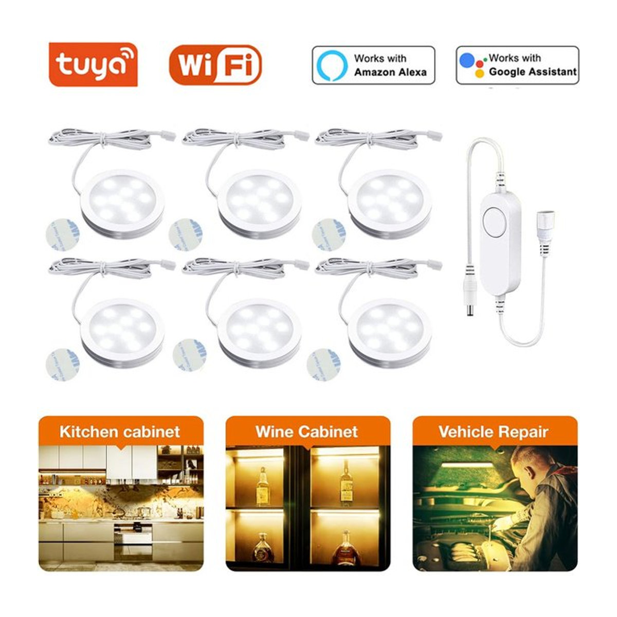 YSRSAI Tuya WiFi LED Möbelbeleuchtung Warmweiß, dimmbare Puck-Leuchten für Küchenzeile und Kleiderschrank, Weiß - Bild 1