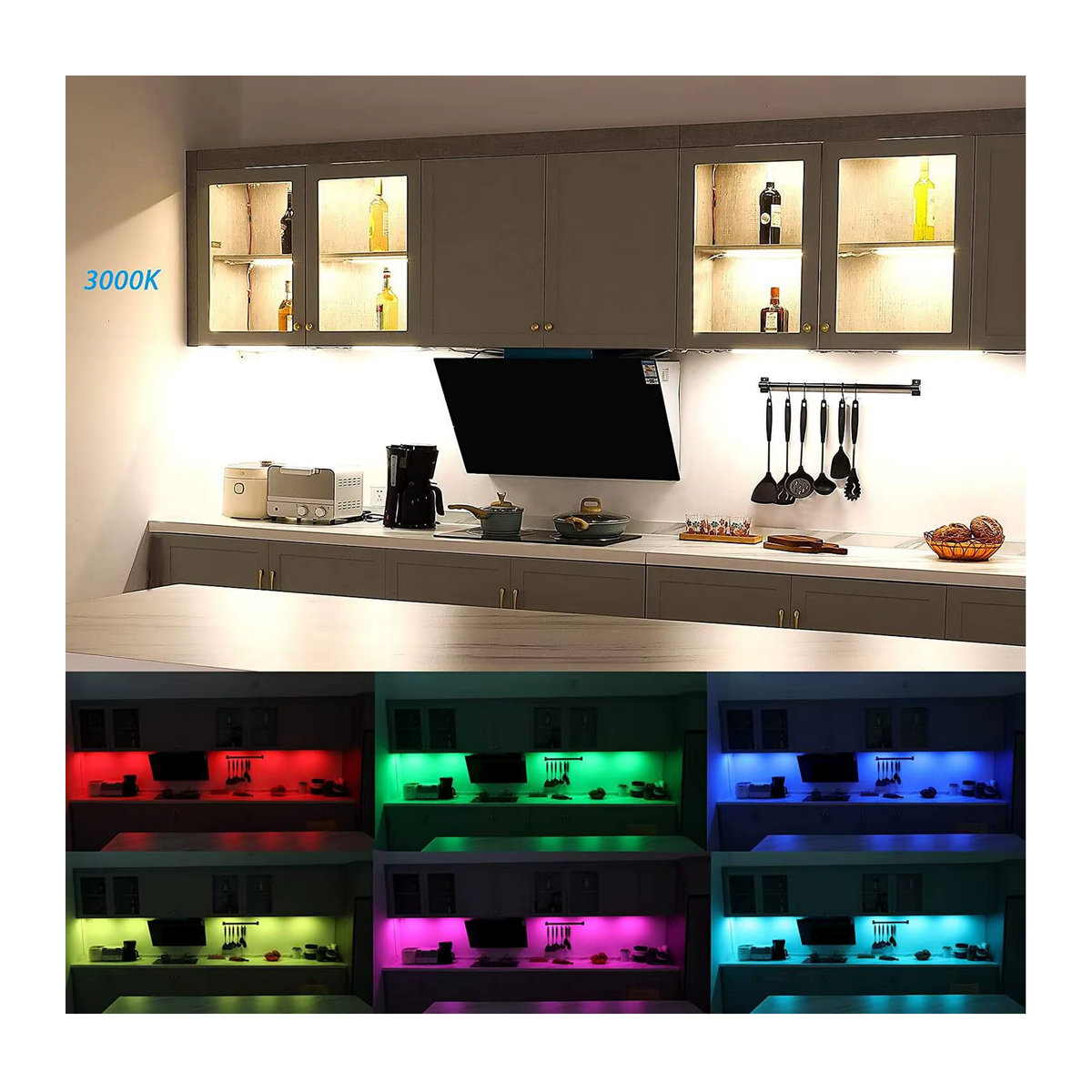 YSRSAI Tuya WiFi RGBCCT LED Unterbauleuchte für Küchenschränke, dimmbar, Bunt, Länge: 30 cm - Bild 4