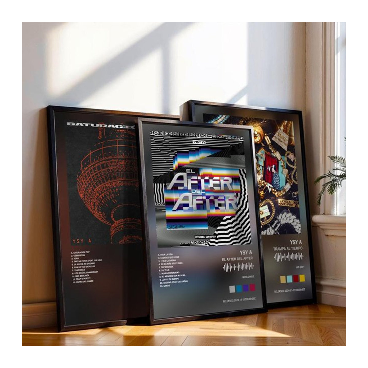 YSY Musik Album Cover Leinwand Wandbild mit Typografie in Schwarz und Mehrfarbig als modernes Wanddekor im Hochformat - Bild 1