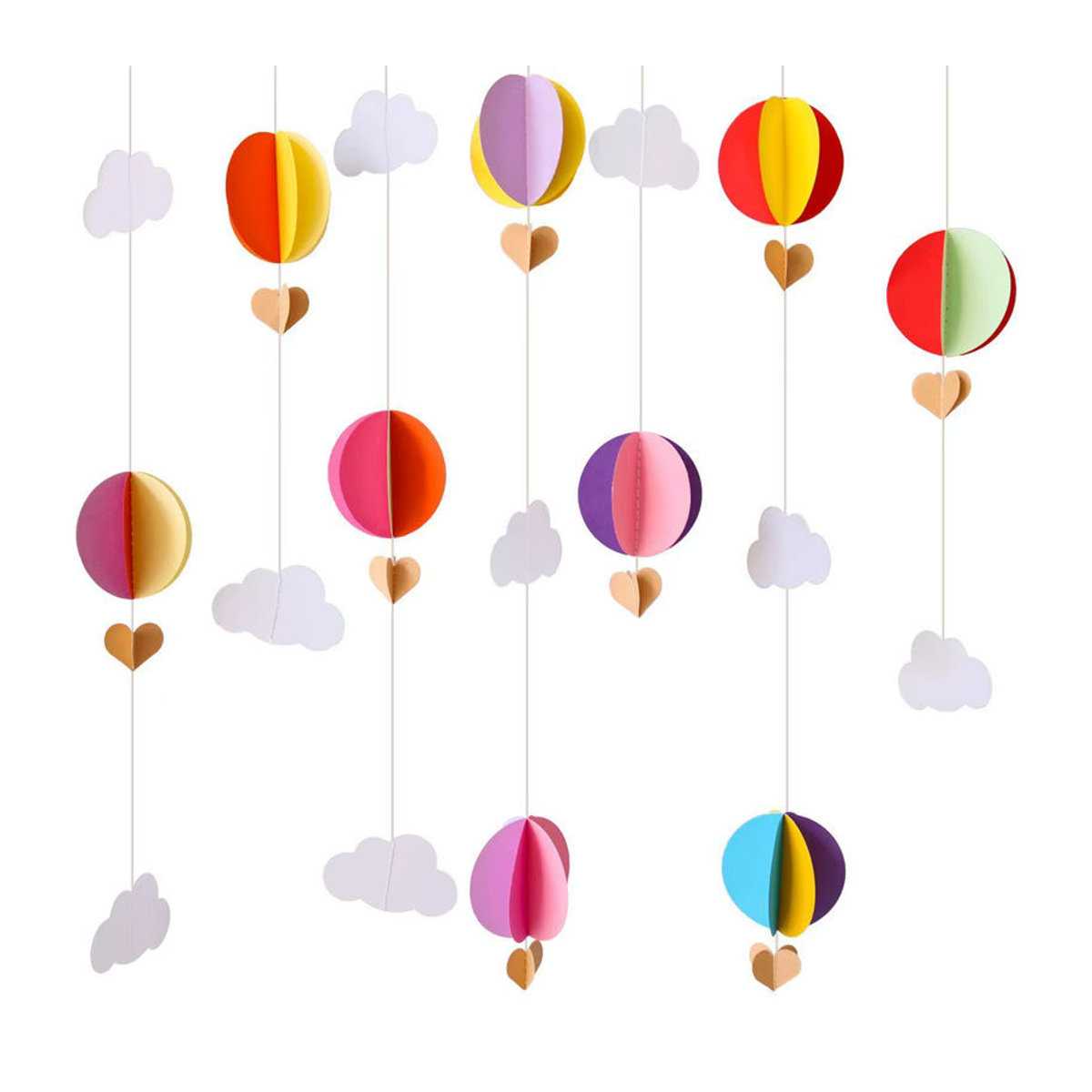 YTYIN 3D Papier Girlande mit Wolken und Heißluftballons in Rosa und Mehrfarbig für Geburtstag, Baby Shower oder Hochzeit als Wanddekoration - Bild 1