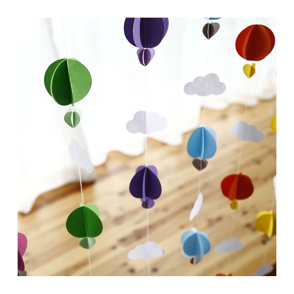 YTYIN 3D Papier Girlande mit Wolken und Heißluftballons in Rosa und Mehrfarbig für Geburtstag, Baby Shower oder Hochzeit als Wanddekoration - Bild 2