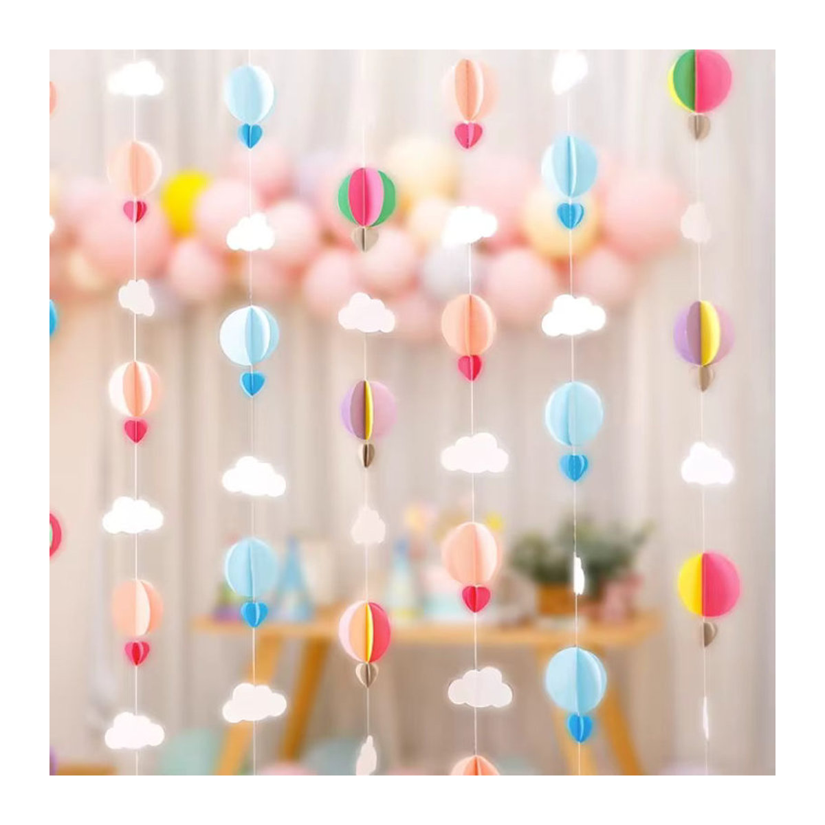 YTYIN 3D Papier Girlande mit Wolken und Heißluftballons in Rosa und Mehrfarbig für Geburtstag, Baby Shower oder Hochzeit als Wanddekoration - Bild 3