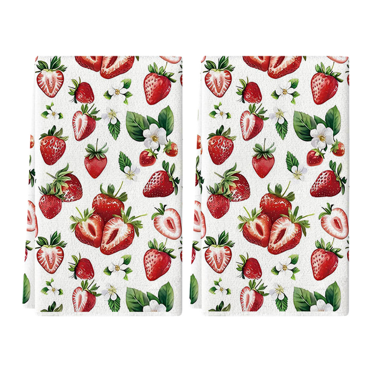 Yuanqi Küchentücher Set mit Erdbeerblüten-Motiv in Rot und Weiß, 2 Stück, B: 60 cm, H: 40 cm, super saugfähige Reinigungstücher für die Küche - Bild 1