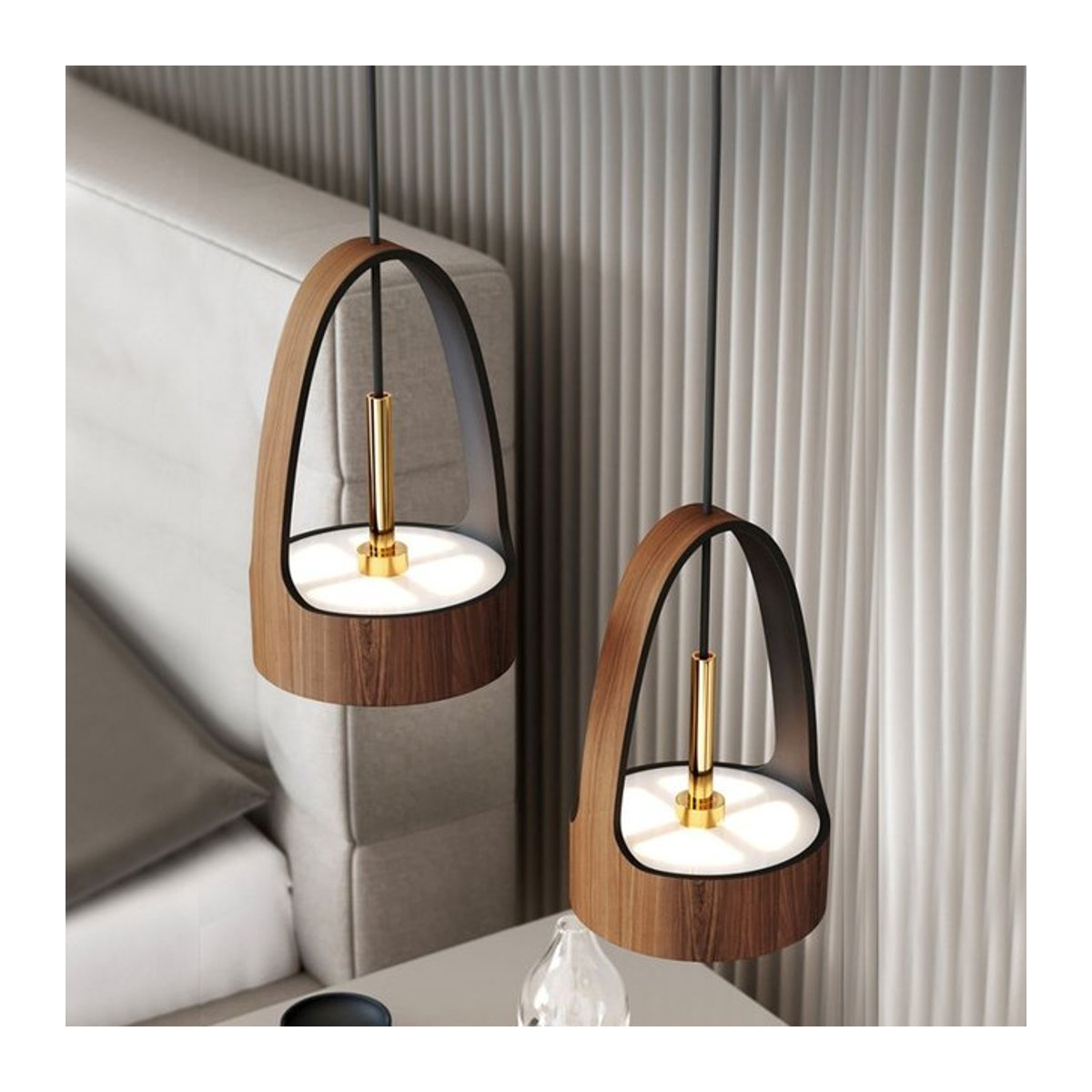 YUENSLIGHTING Moderne Pendelleuchte im skandinavisch-chinesischen Design mit LED und Nussbaum-Optik - Bild 1