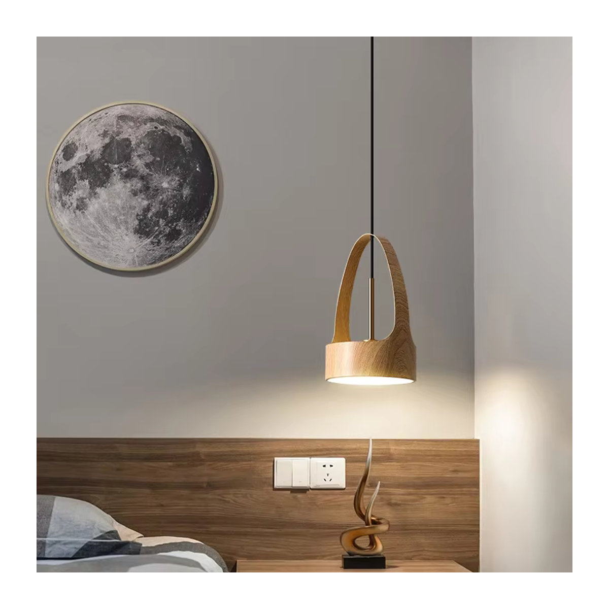 YUENSLIGHTING Moderne Pendelleuchte im skandinavisch-chinesischen Design mit LED und Nussbaum-Optik - Bild 3