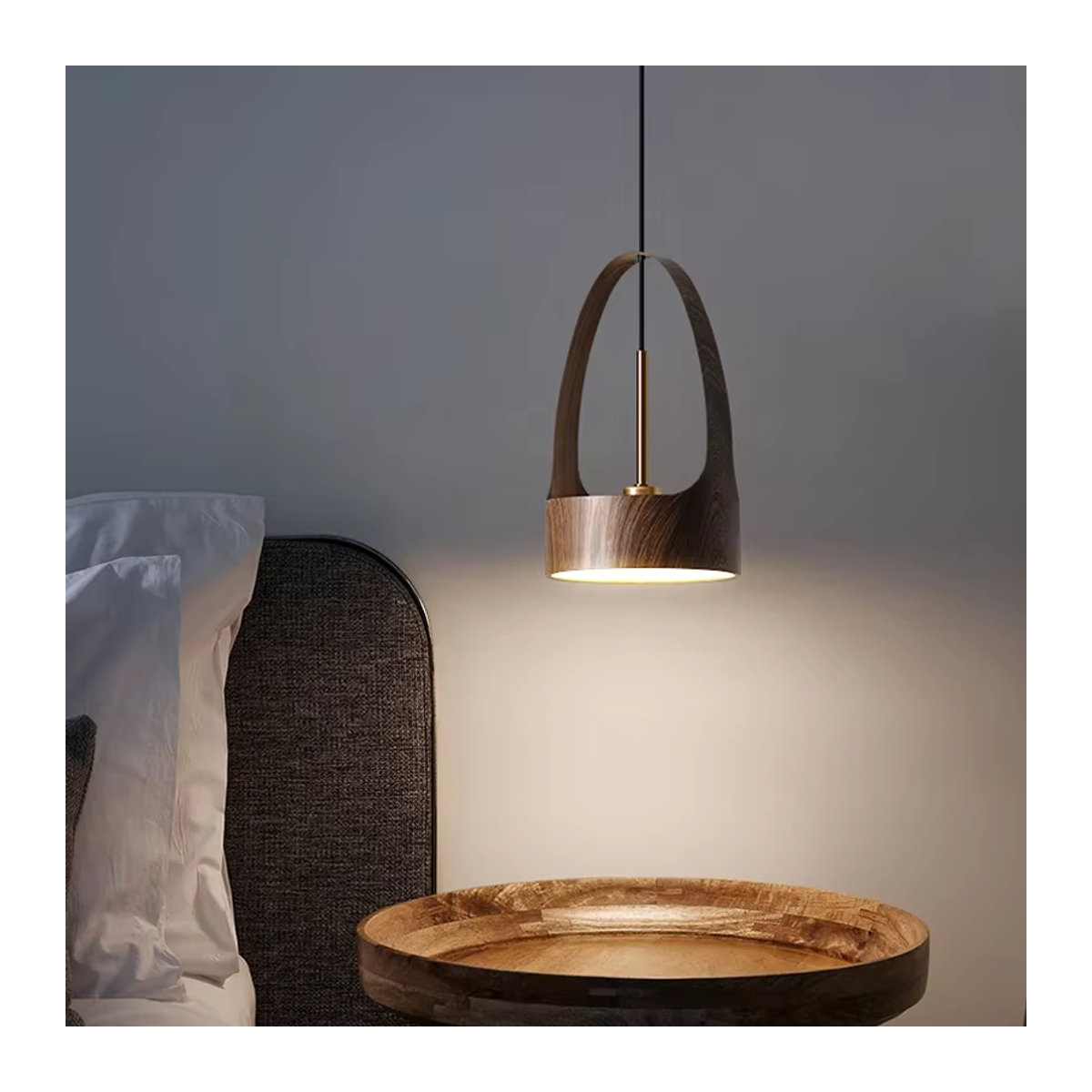 YUENSLIGHTING Moderne Pendelleuchte im skandinavisch-chinesischen Design mit LED und Nussbaum-Optik - Bild 4