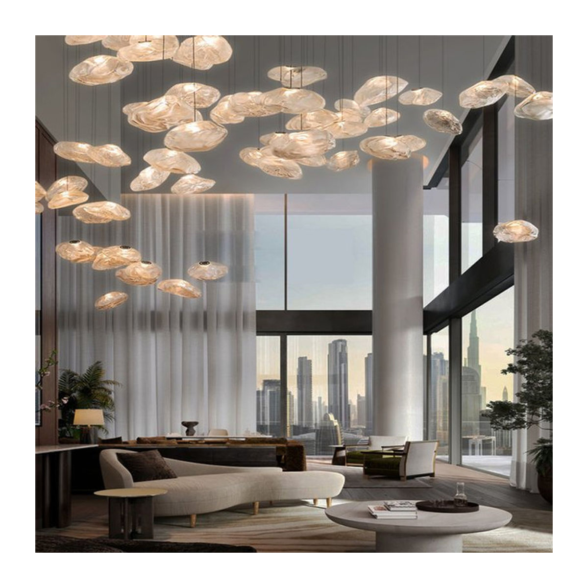 YUENSLIGHTING Pendelleuchte aus Glas in Silber im skandinavischen Design für moderne Innenbeleuchtung - Bild 1