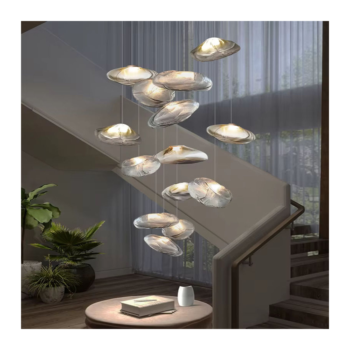 YUENSLIGHTING Pendelleuchte aus Glas in Silber im skandinavischen Design für moderne Innenbeleuchtung - Bild 2