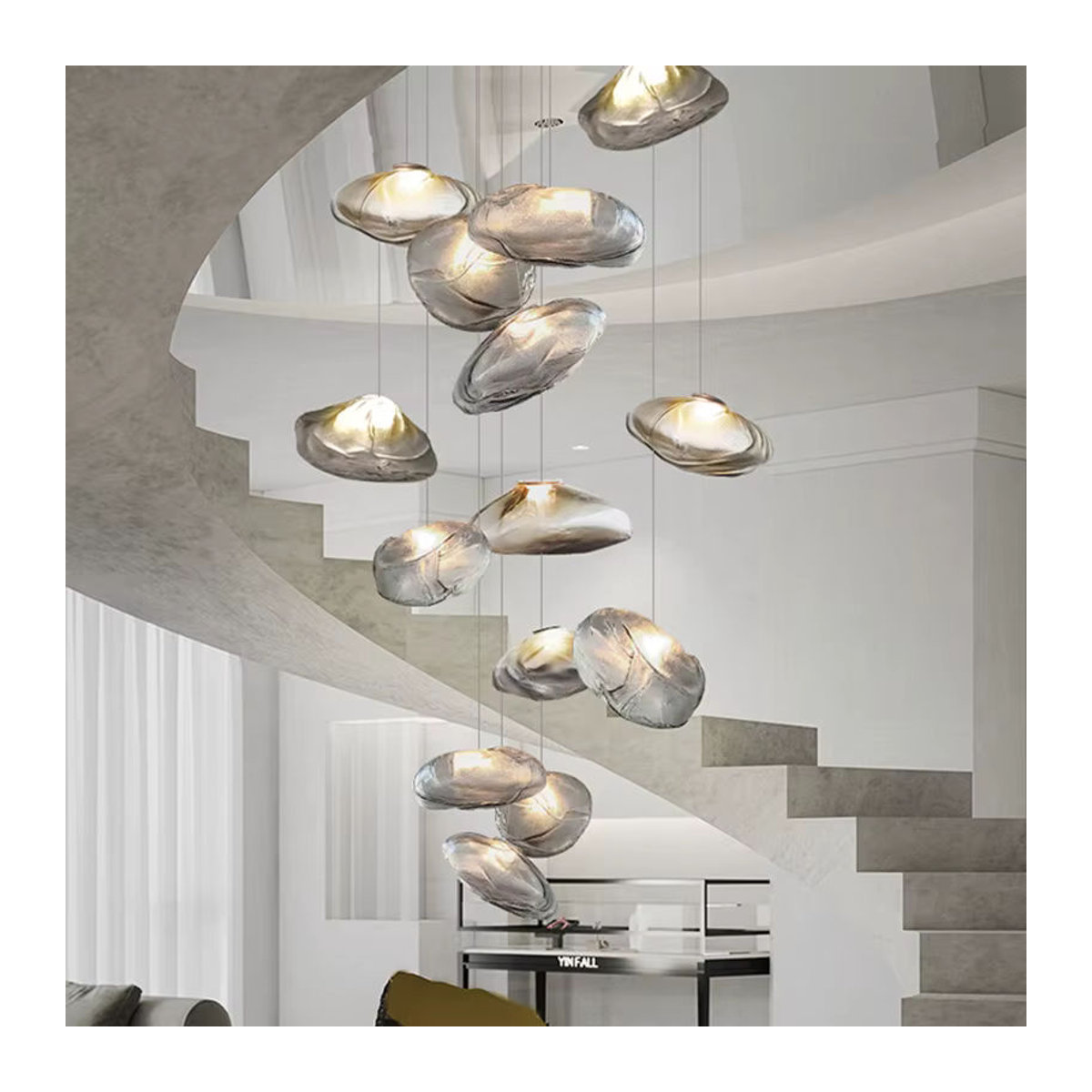 YUENSLIGHTING Pendelleuchte aus Glas in Silber im skandinavischen Design für moderne Innenbeleuchtung - Bild 3