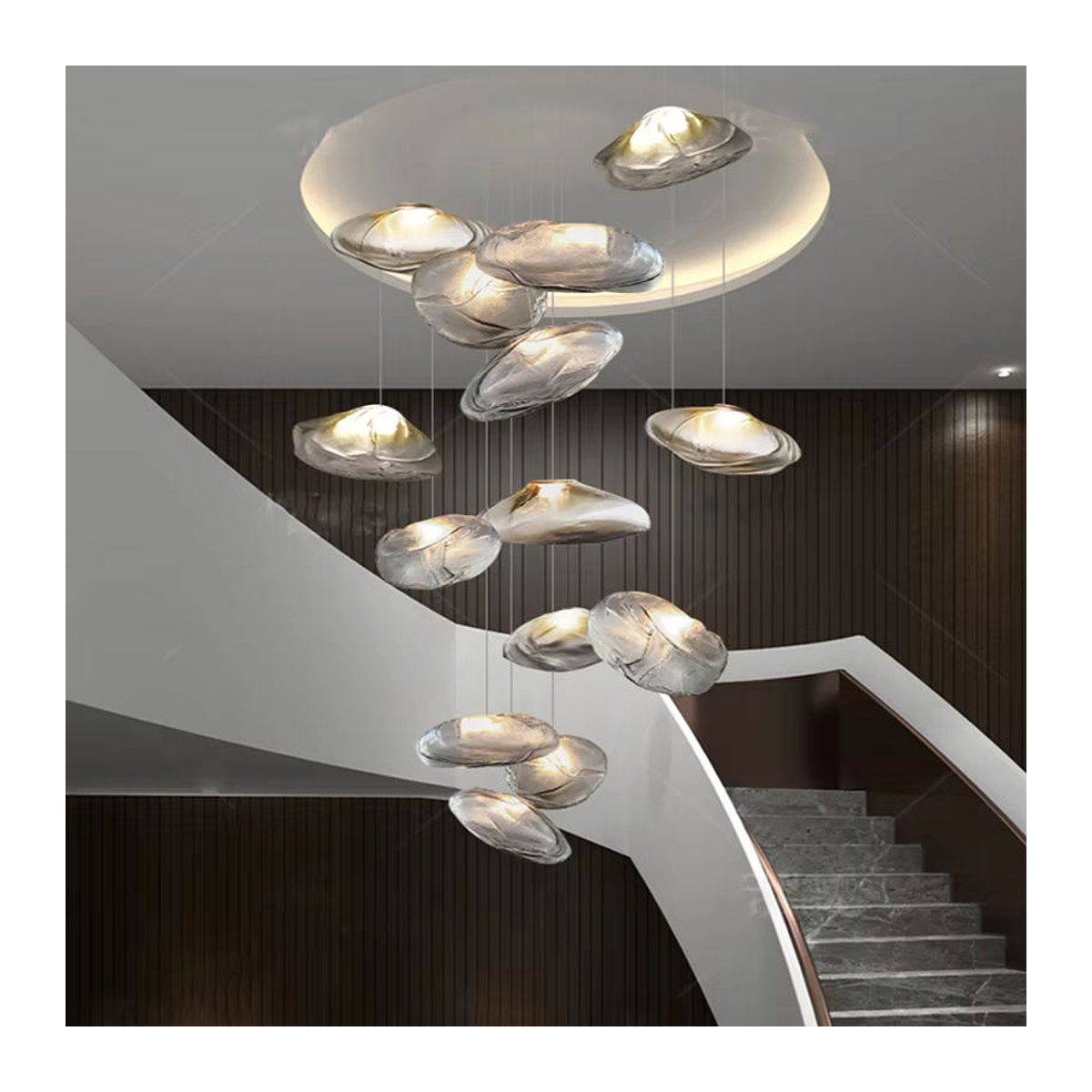 YUENSLIGHTING Pendelleuchte aus Glas in Silber im skandinavischen Design für moderne Innenbeleuchtung - Bild 4