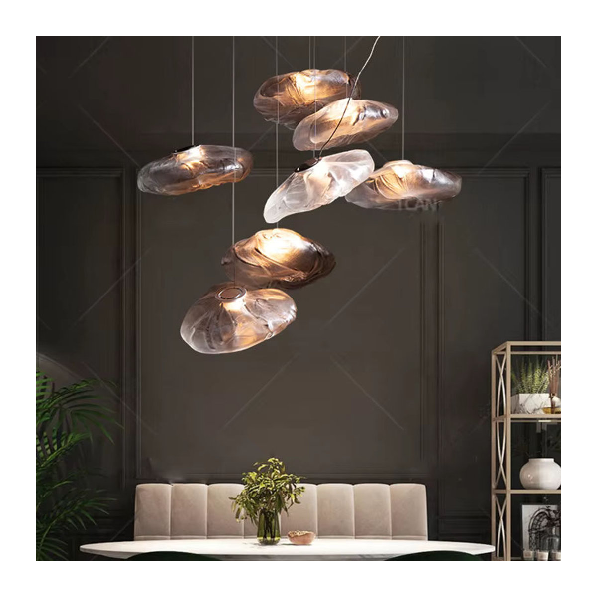YUENSLIGHTING Pendelleuchte aus Glas in Silber im skandinavischen Design für moderne Innenbeleuchtung - Bild 6