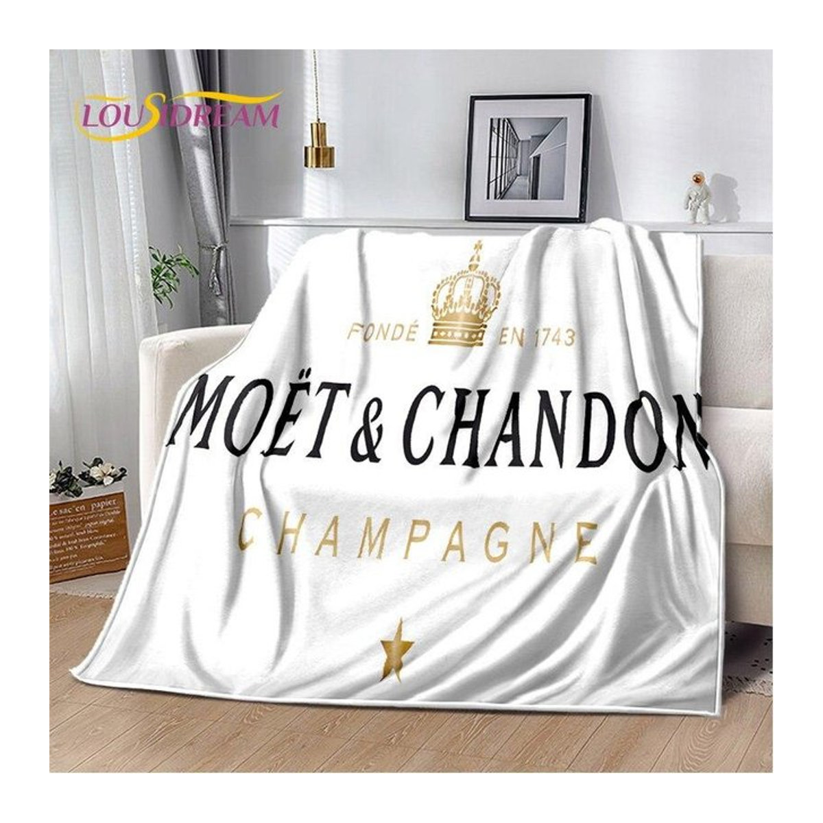 YunhengTechnology Flanelldecke Moet & Chandon als warmer Überwurf in Weiß, B/B: 100 x 150 cm - Bild 1