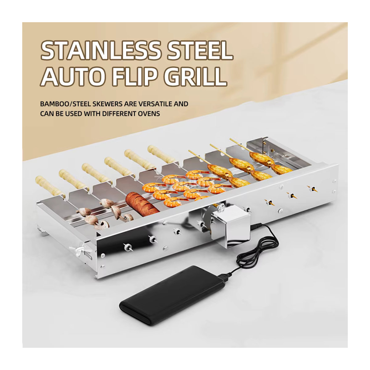 YunlinLi Automatischer Elektro-Drehgrill aus Edelstahl mit verstellbaren Spieß-Grillwerkzeugen - Bild 2