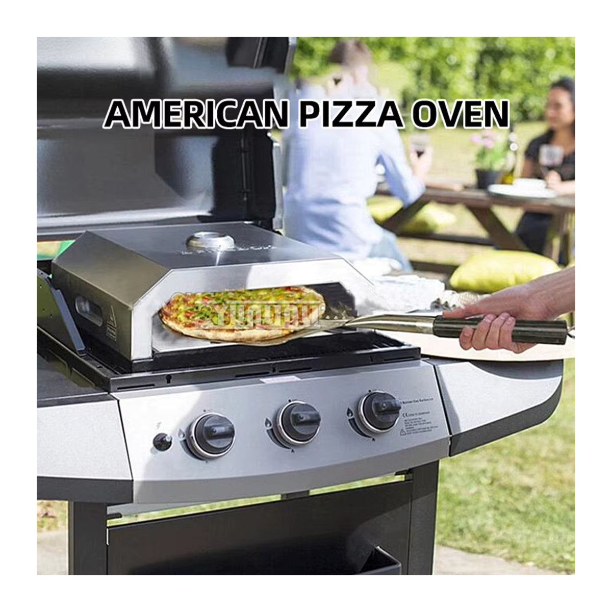 YunlinLi Edelstahl Pizza Ofen mit Thermometer für Outdoor und Camping als Holzkohle oder Gas Grill - Bild 3