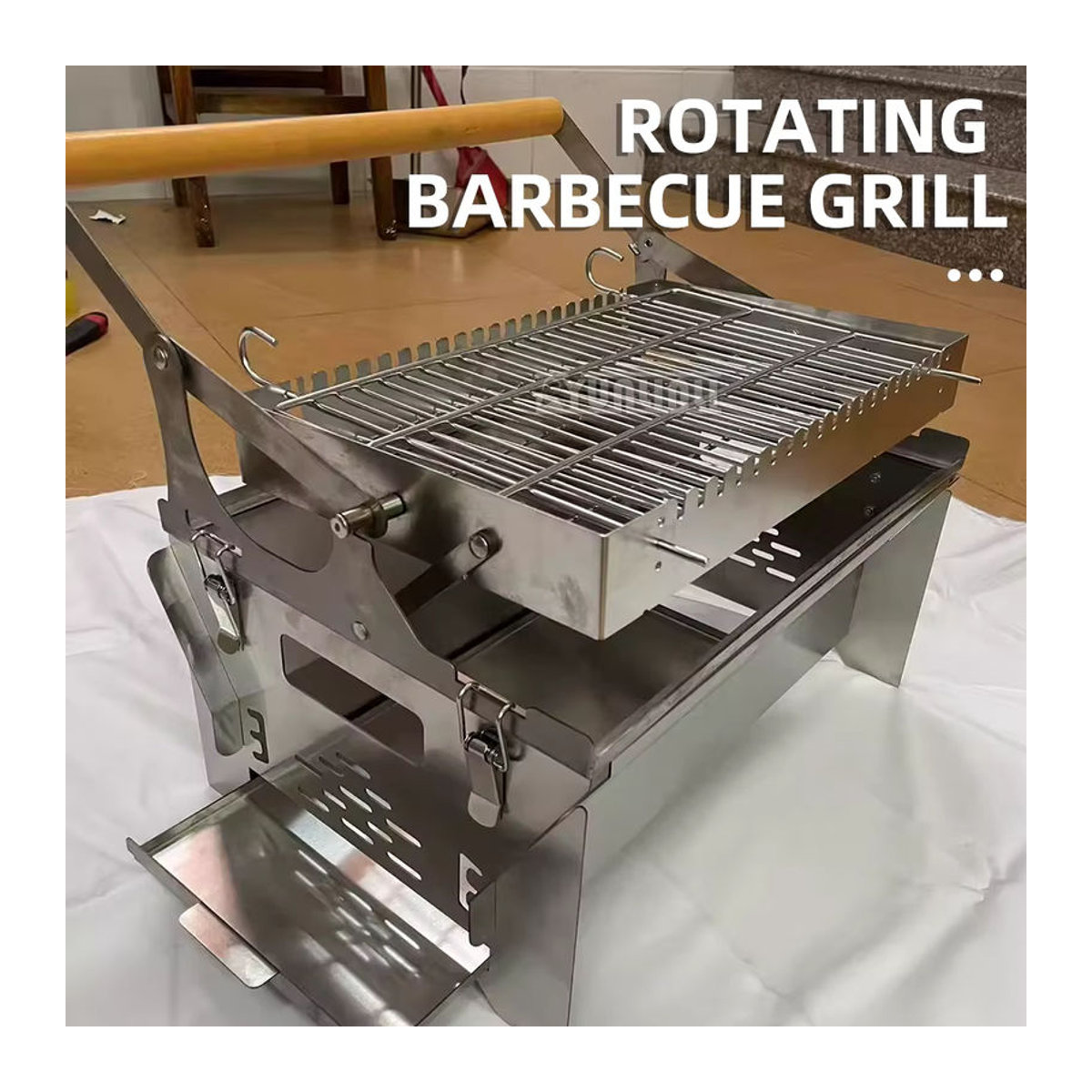 YunlinLi Flip Kippengrill für Haushalt und Outdoor, rotierender Netzgrill aus Edelstahl in Rot, wahlweise für Holzkohle oder Elektro geeignet - Bild 2
