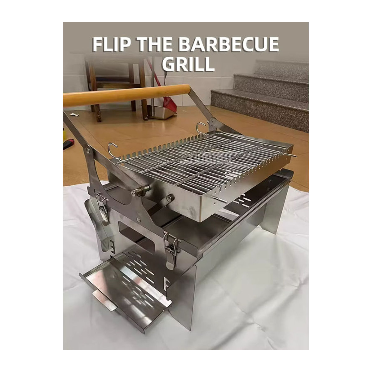 YunlinLi Flip Kippengrill für Haushalt und Outdoor, rotierender Netzgrill aus Edelstahl in Rot, wahlweise für Holzkohle oder Elektro geeignet - Bild 7