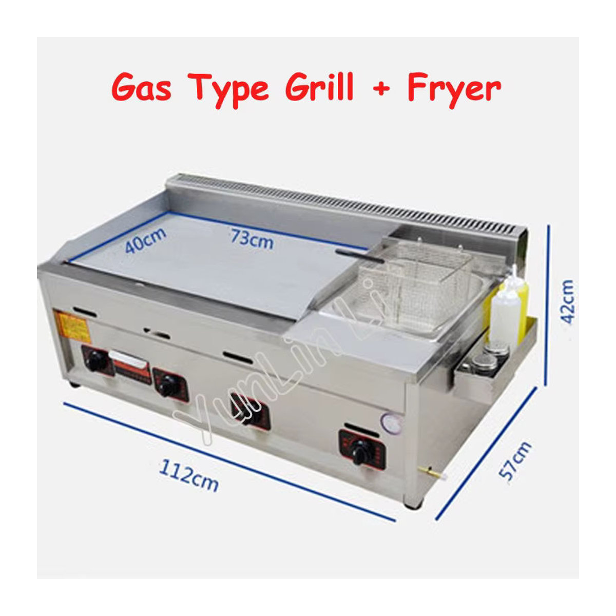 YunlinLi Teppanyaki Gasgrill mit Fritteuse und Grillplatte aus Edelstahl - Bild 3