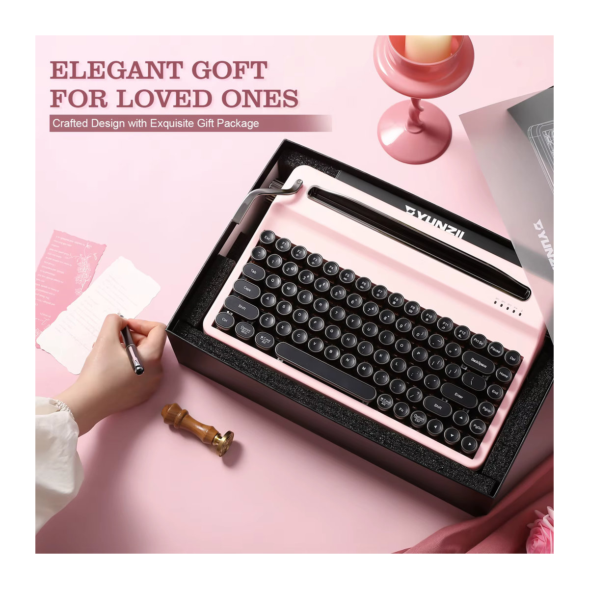 YUNZII QL75 Mechanische Tastatur im Retro-Design mit runden Tastenkappen, Wireless, RGB, QMK/VIA, Hot-Swap, Rosa und Grün - Bild 3
