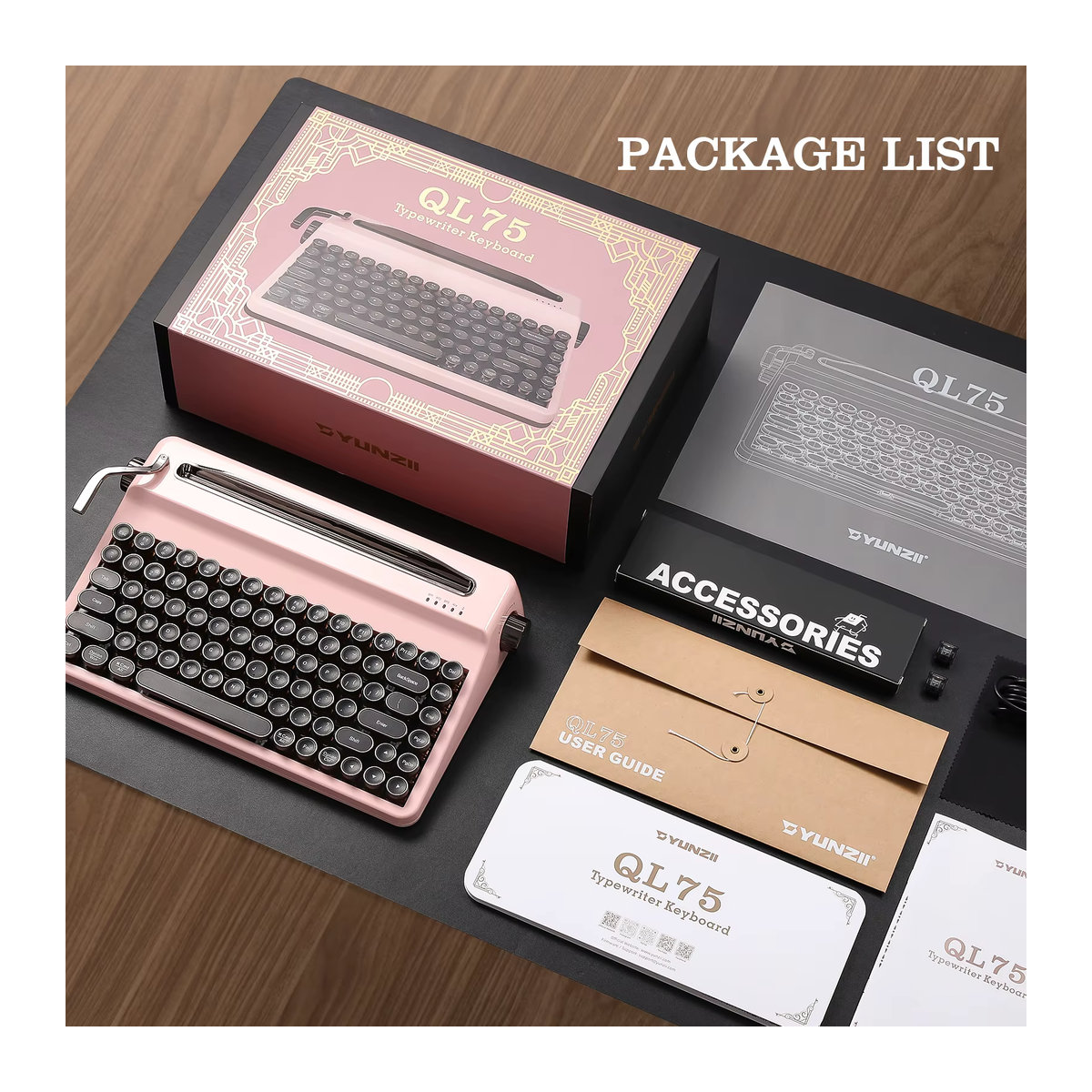 YUNZII QL75 Mechanische Tastatur im Retro-Design mit runden Tastenkappen, Wireless, RGB, QMK/VIA, Hot-Swap, Rosa und Grün - Bild 6