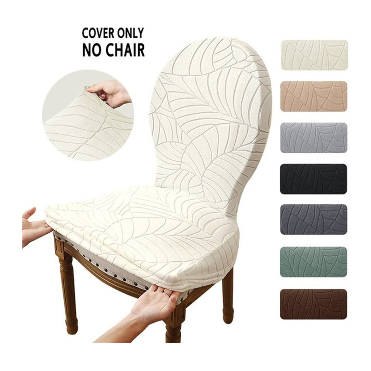 Yupartex Blatt Jacquard Stuhlbezug für runde Esszimmerstühle mit gebogener Rückenlehne, Beige - Bild 1