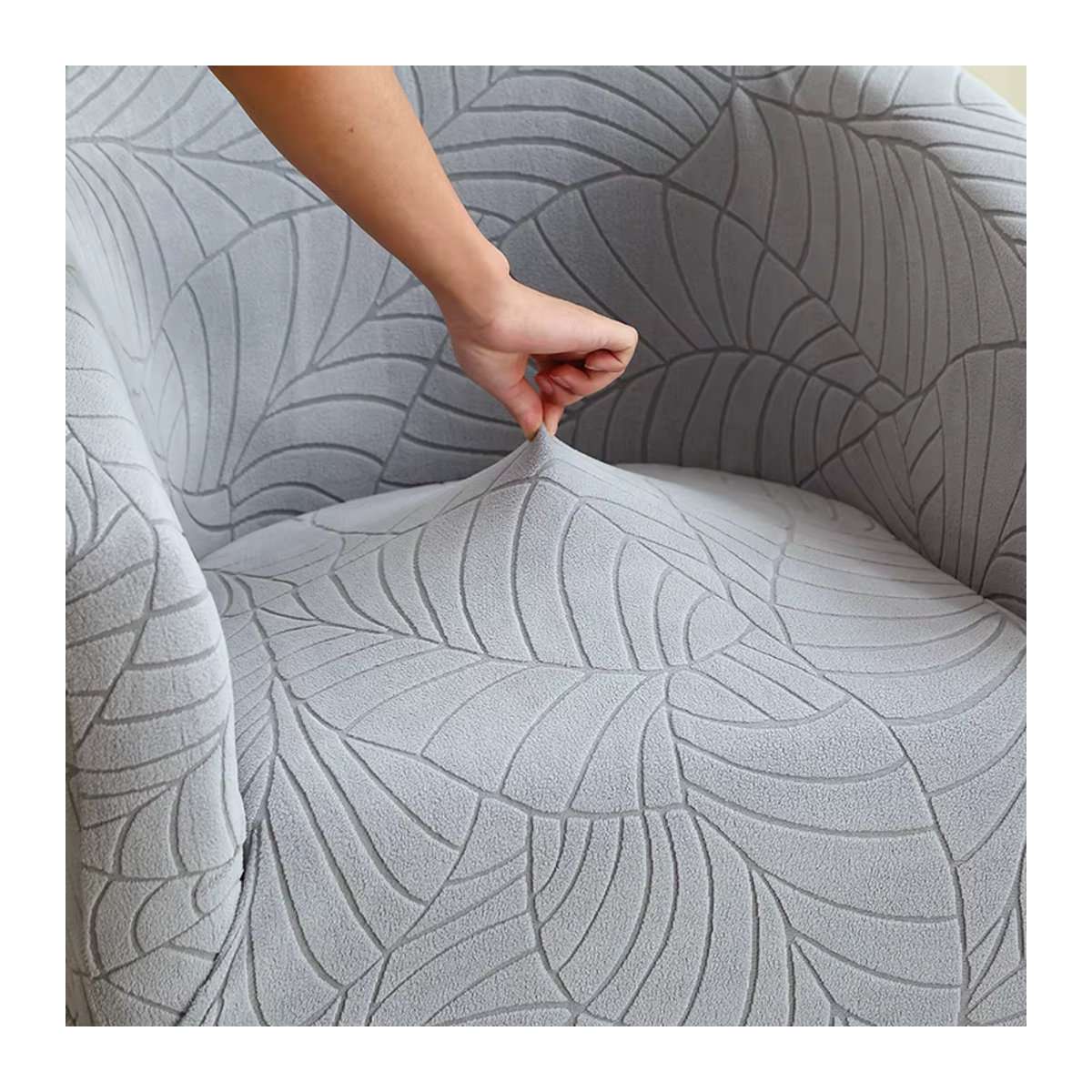 Yupartex Elastische Sofa Schonbezug mit Blätter-Jacquard-Muster in Beige oder Grau - Bild 3