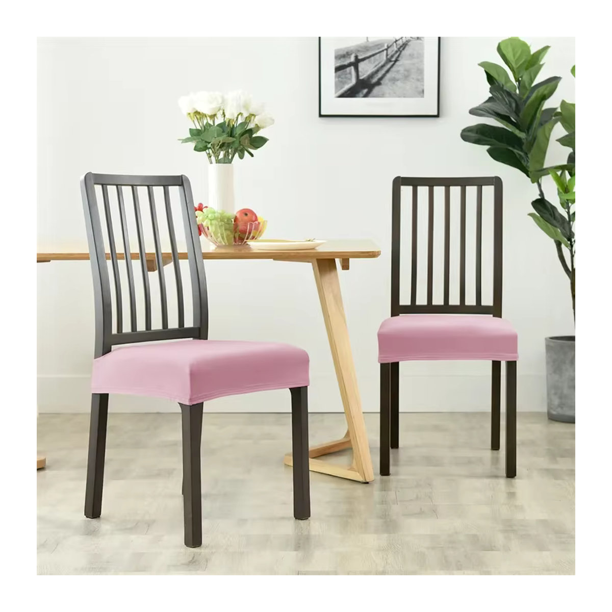 Yupartex Elastischer Stuhlbezug aus weichem Samt in Rosa als Staubschutz für Esszimmerstühle - Bild 4