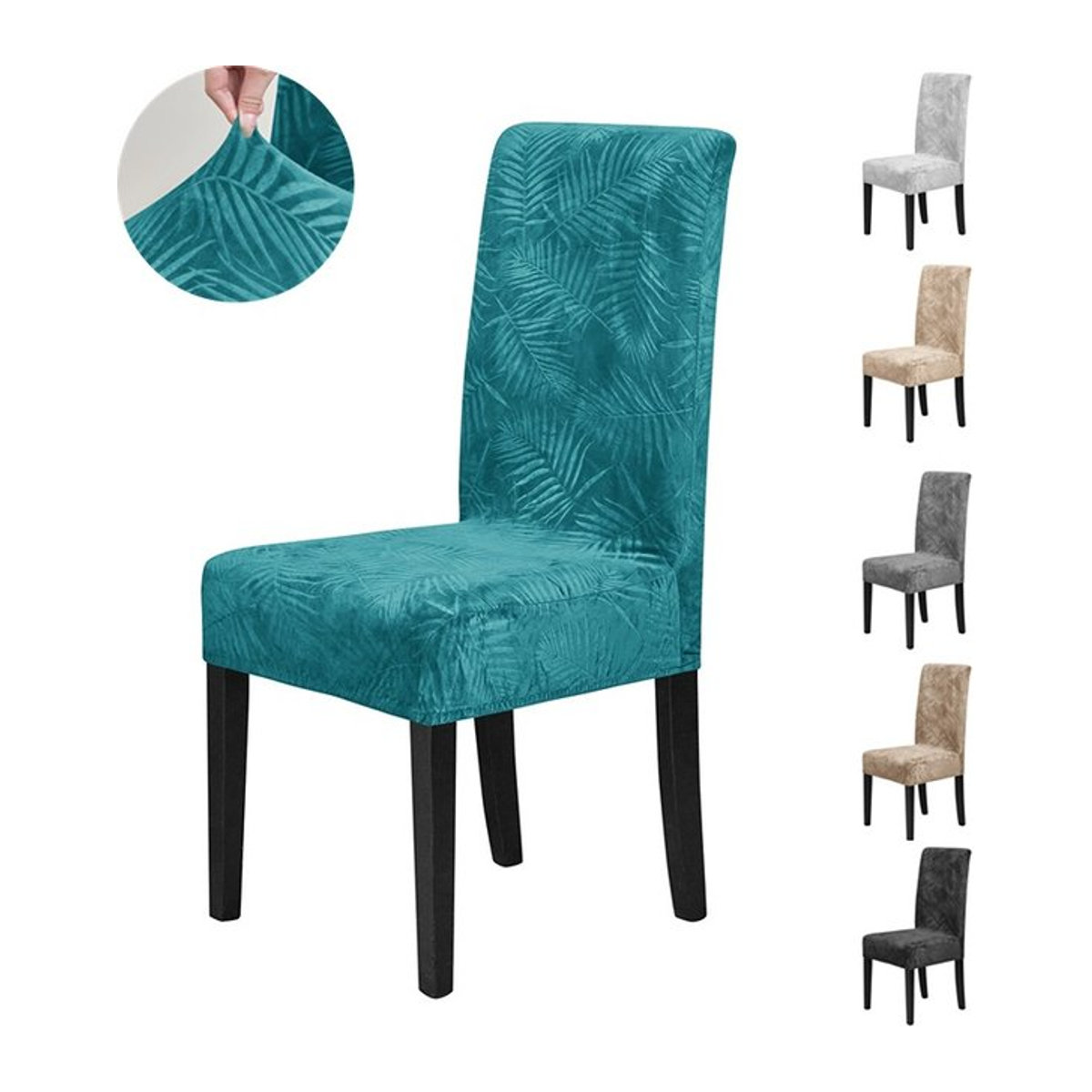 Yupartex Esszimmerstuhl Bezug aus weichem Samt mit Blätter-Jacquard-Muster, elastischer Stuhlschutz für deine Sitzmöbel - Bild 1
