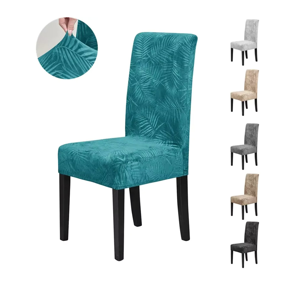 Yupartex Esszimmerstuhl Bezug aus weichem Samt mit Blätter-Jacquard-Muster, elastischer Stuhlschutz für deine Sitzmöbel - Bild 6