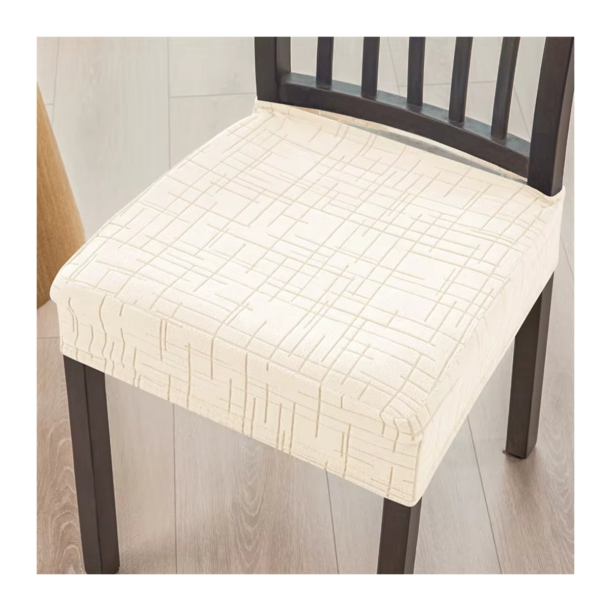 Yupartex Esszimmerstuhl-Bezüge aus Jacquard in Schwarz und Beige, abnehmbare universelle Sitzkissenbezüge zum Schutz deiner Stühle - Bild 3